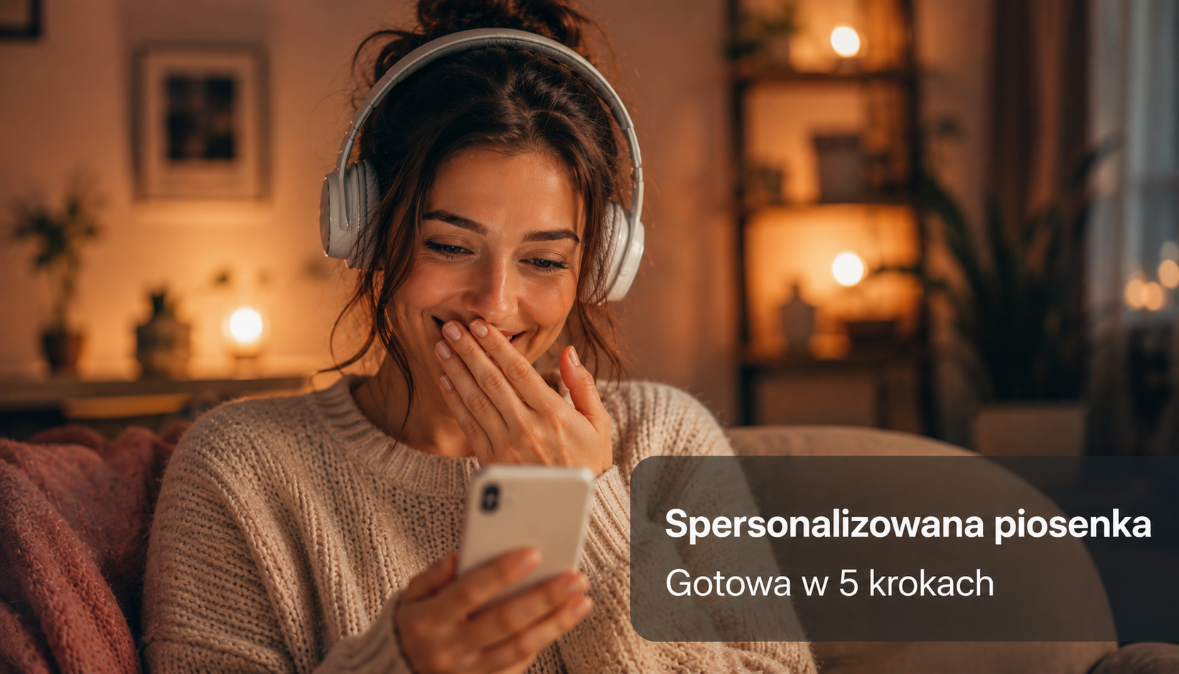 Spersonalizowana piosenka na prezent – kobieta słucha utworu w słuchawkach
